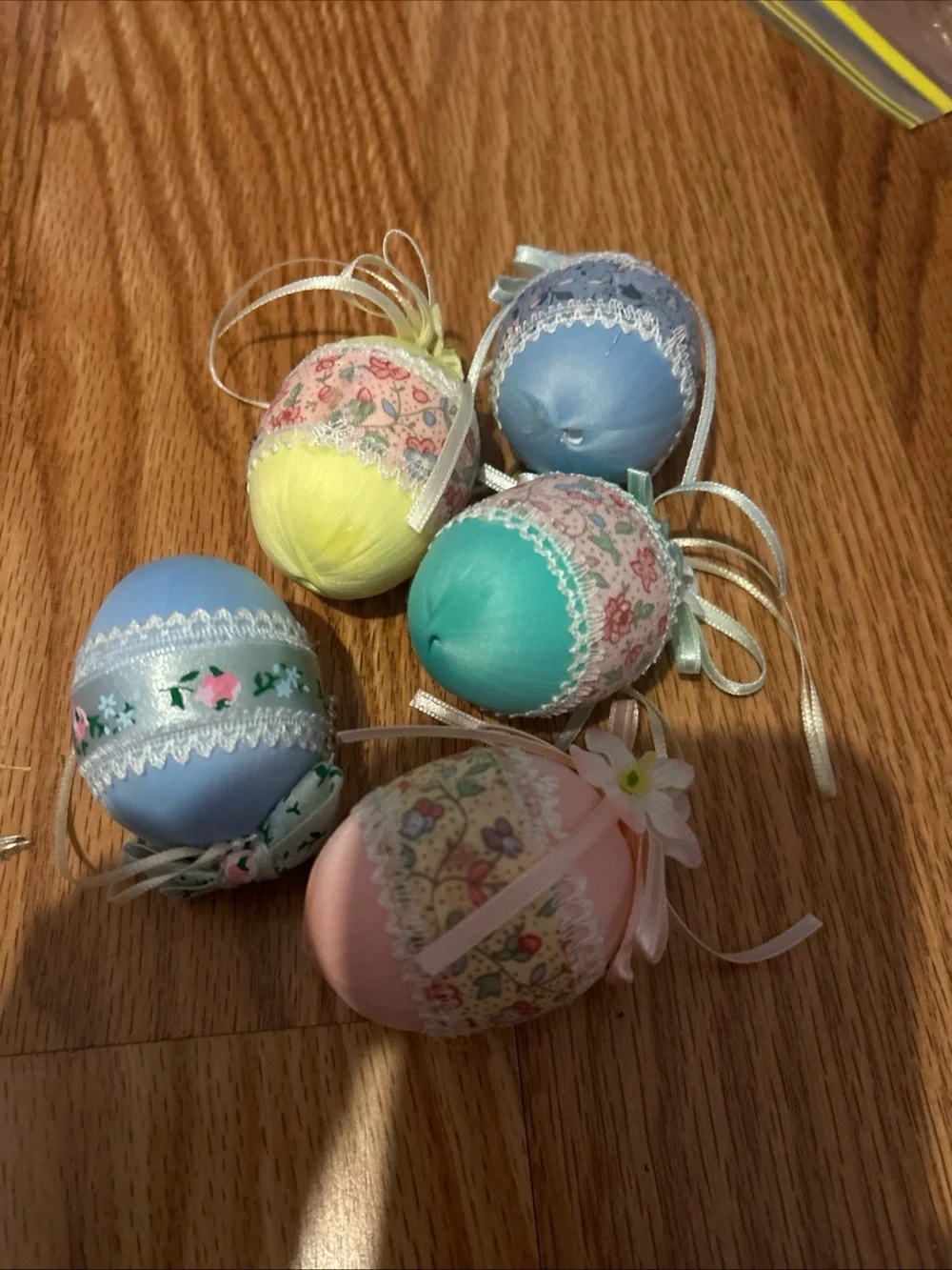 Handcrafted Pastel Fabric Easter Egg Ornaments - Set of 5